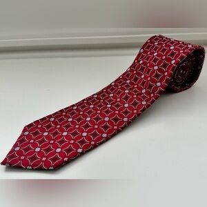 Faconnable 100% Italian Silk Tie Red Blue White Floral Men's‎ Long NWOT